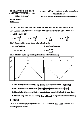 Đề thi thử THPT Quốc gia môn Toán lần 1 năm 2019 - Trường THPT chuyên Bắc Giang (Có đáp án)